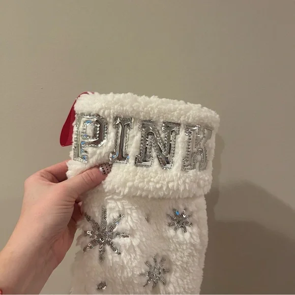 PINK Victoria's Secret Festive White and Pink Stocking - Picture 4 of 5